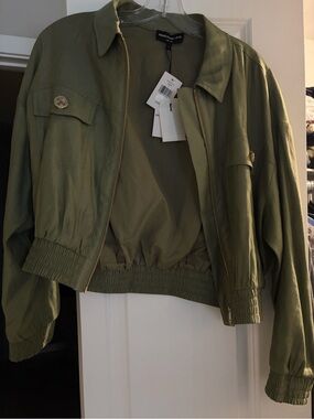 Generation Love Olive Green Bomber Jacket with Button Flap Pockets